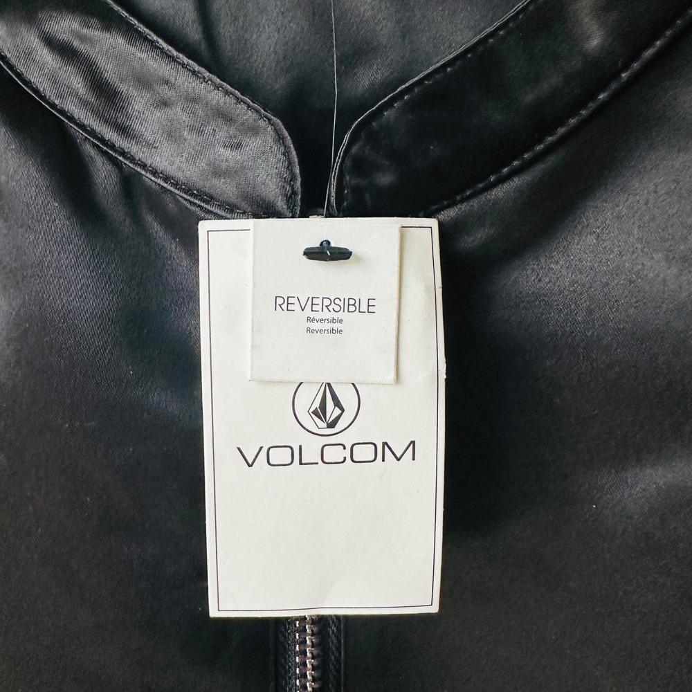 Volcom Womens Reversible‎ Satin Bomber Jacket Black Graphic Zip Up Medium NEW - Picture 5 of 9